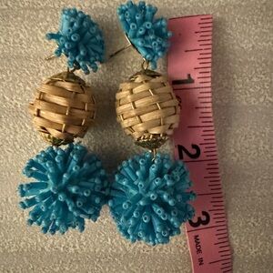 Turquoise and Rattan Drop Earrings